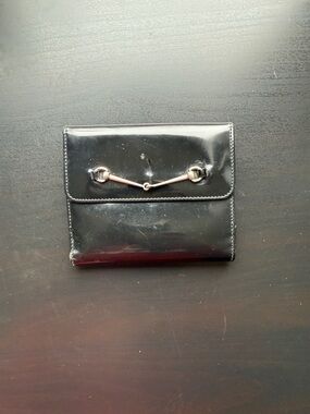 Gucci Black Patent Leather Bifold Wallet with Horsebit Detail